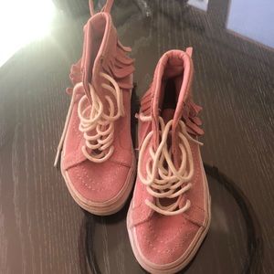 Suede dusty pink fringe vans KIDS